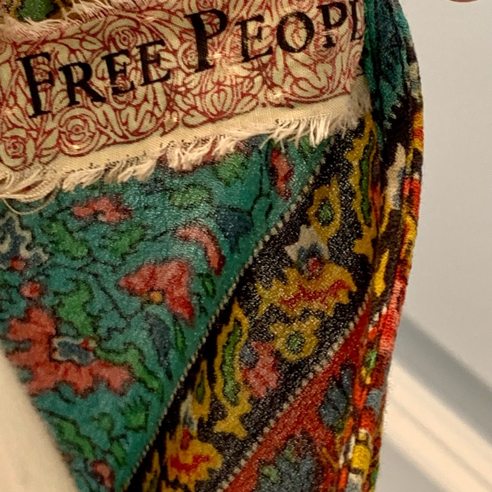 Free People Boho Patchwork Floral Print Short Sleeve high low Midi Dress M - Picture 6 of 7
